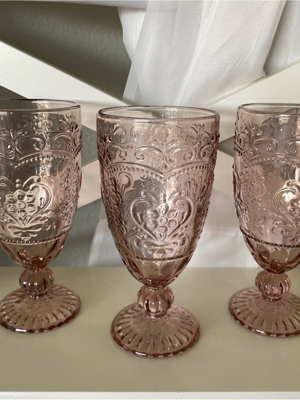 1 left Pioneer Woman Pink Amelia Embossed Goblet Glasses 12 Oz